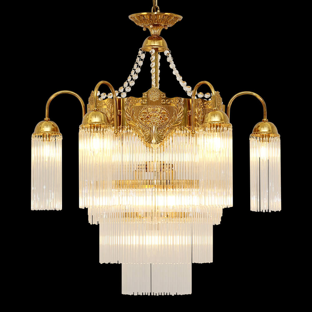 28 Inch 4 Layers Brass and Glass Chandelier XS3064-6+3+3+1