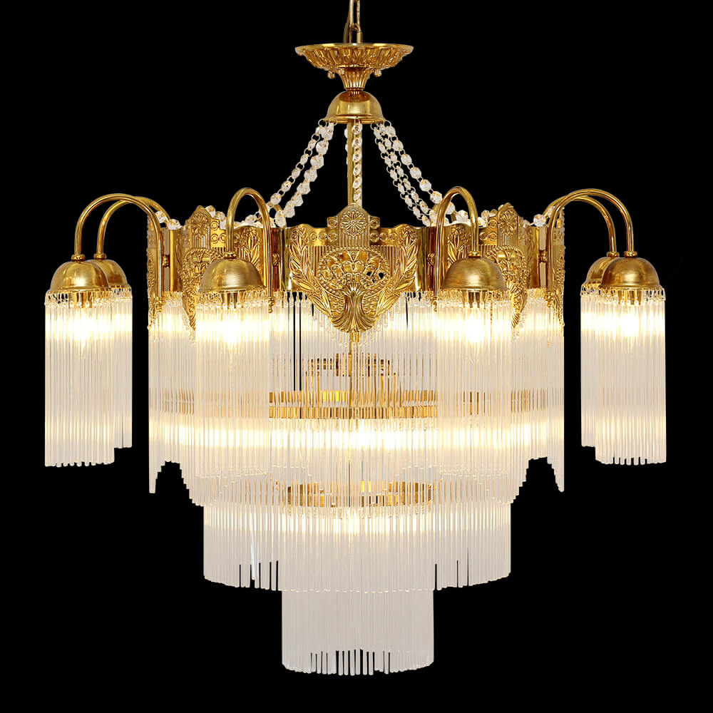 33 Inch 4 Layers Brass and Glass Chandelier XS3064-8+4+3+1