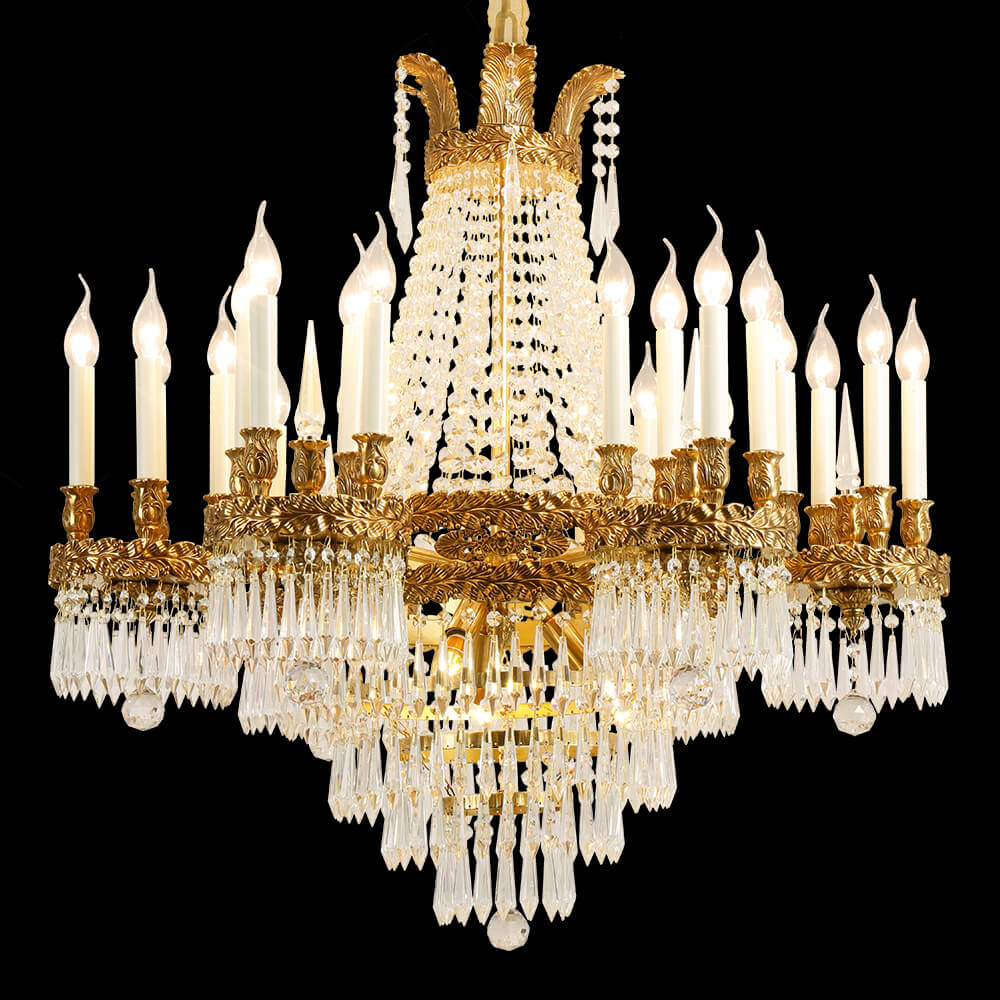 Lámpara de araña de cristal de latón estilo imperio francés de 35 pulgadas XS3128-24A
