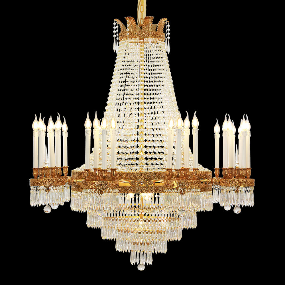 49-inčni mjedeni luster francuskog carstva, luksuzni kristalni luster