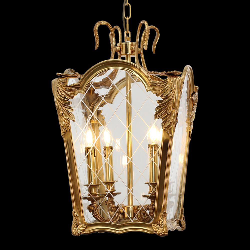 Lampada a sospensione a lanterna in ottone oro francese vintage alta 24 pollici a 4 luci XS3133-A