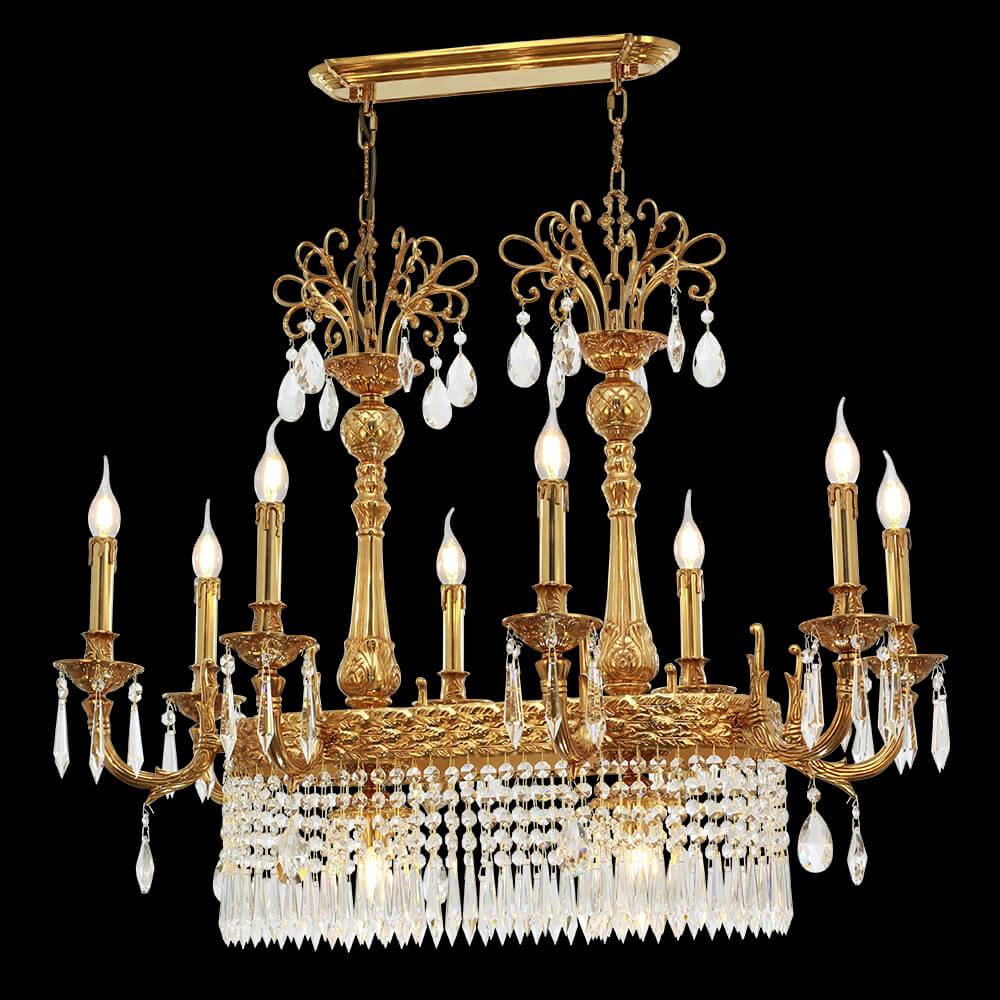 36 Inch Linear Chandelier French Empire Style Brass and Crystal Dining Chandelier XS3136-8