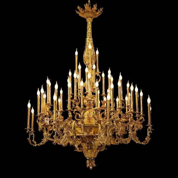 Francoski bakreni lestenec s 57 lučmi v baročnem slogu