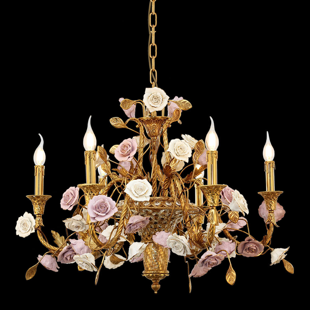 6 Lights Brass and Porcelain Chandelier XS3157-6