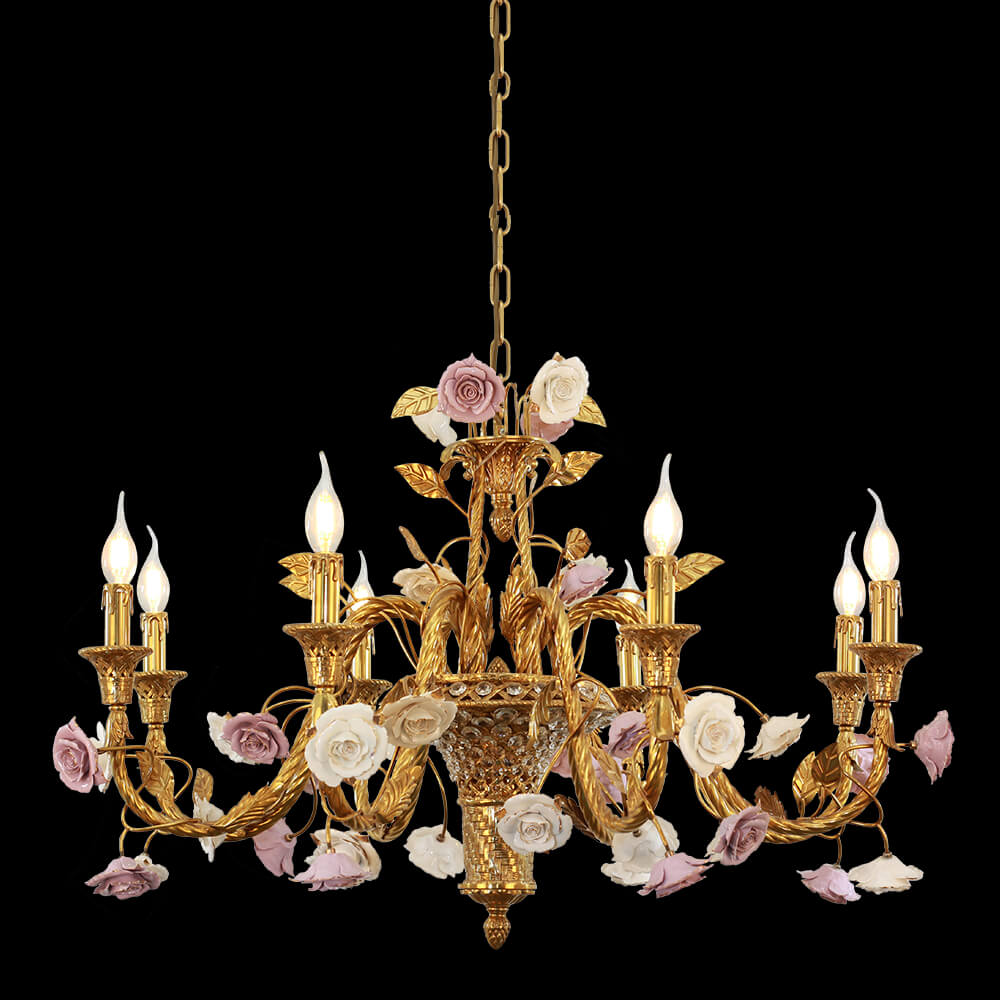 8 Lights Brass and Porcelain Chandelier XS3157-8