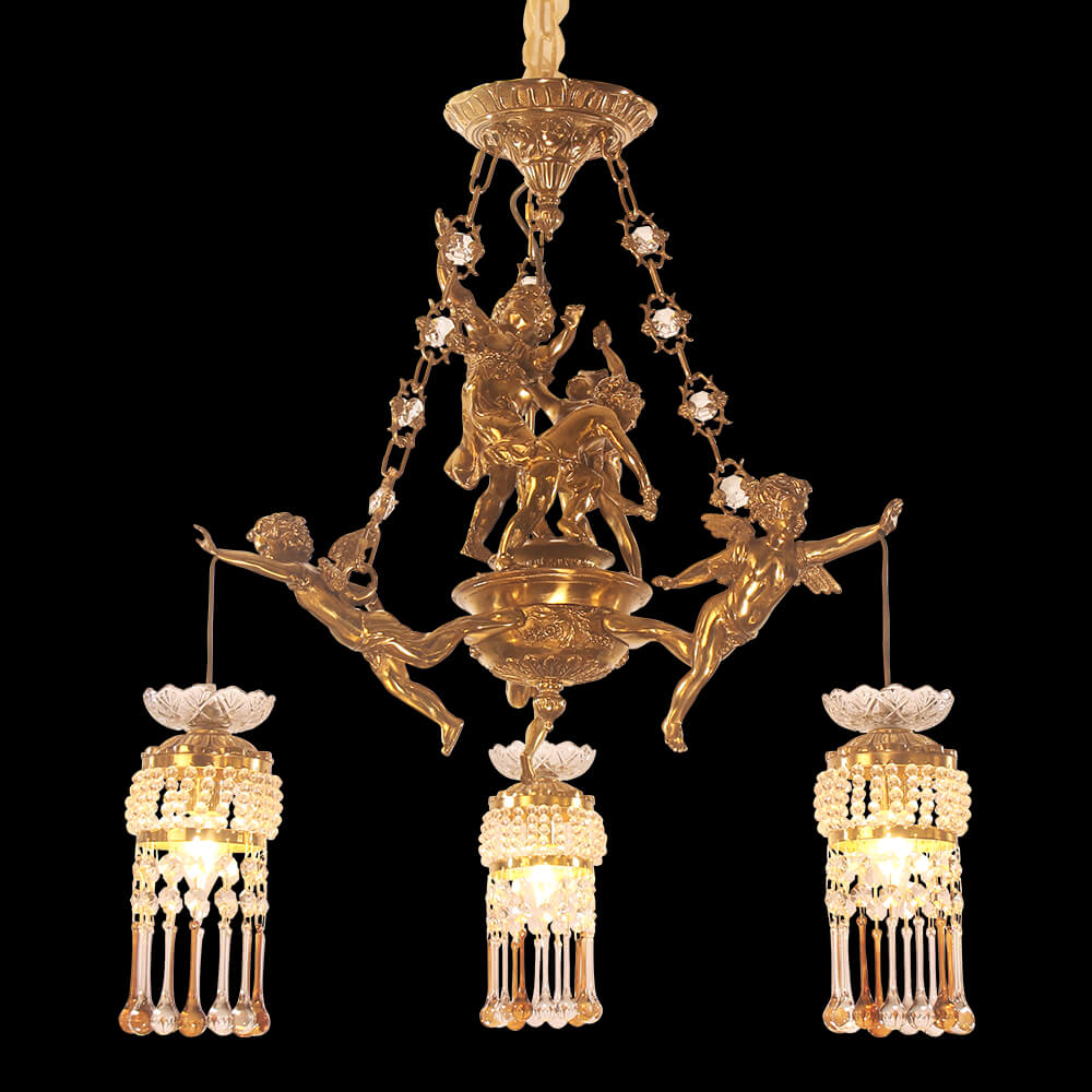 Lampadario in ottone francese a 3 luci in stile rococò XS3159-3