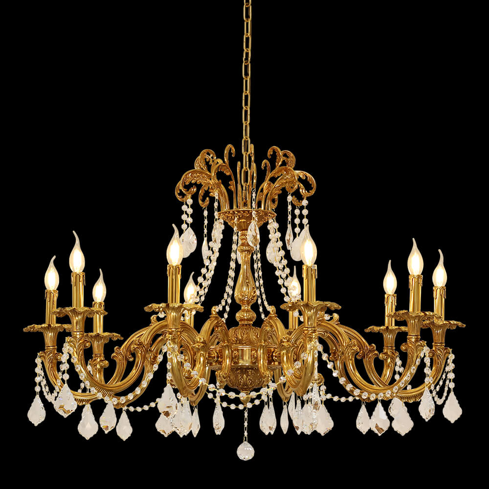 10 Lights Candle Style Brass and Crystal Chandelier XS3165-10