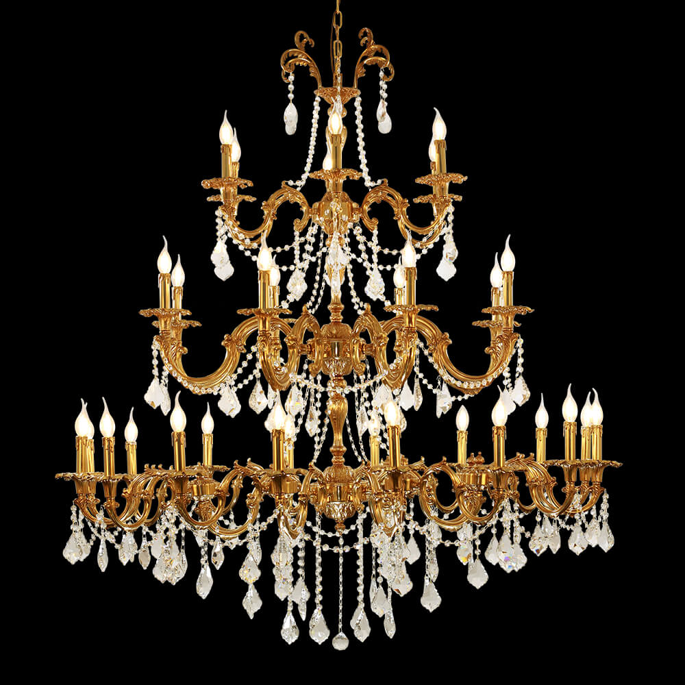 30 Lights Candle Style Brass and Crystal Chandelier XS3165-16+8+6