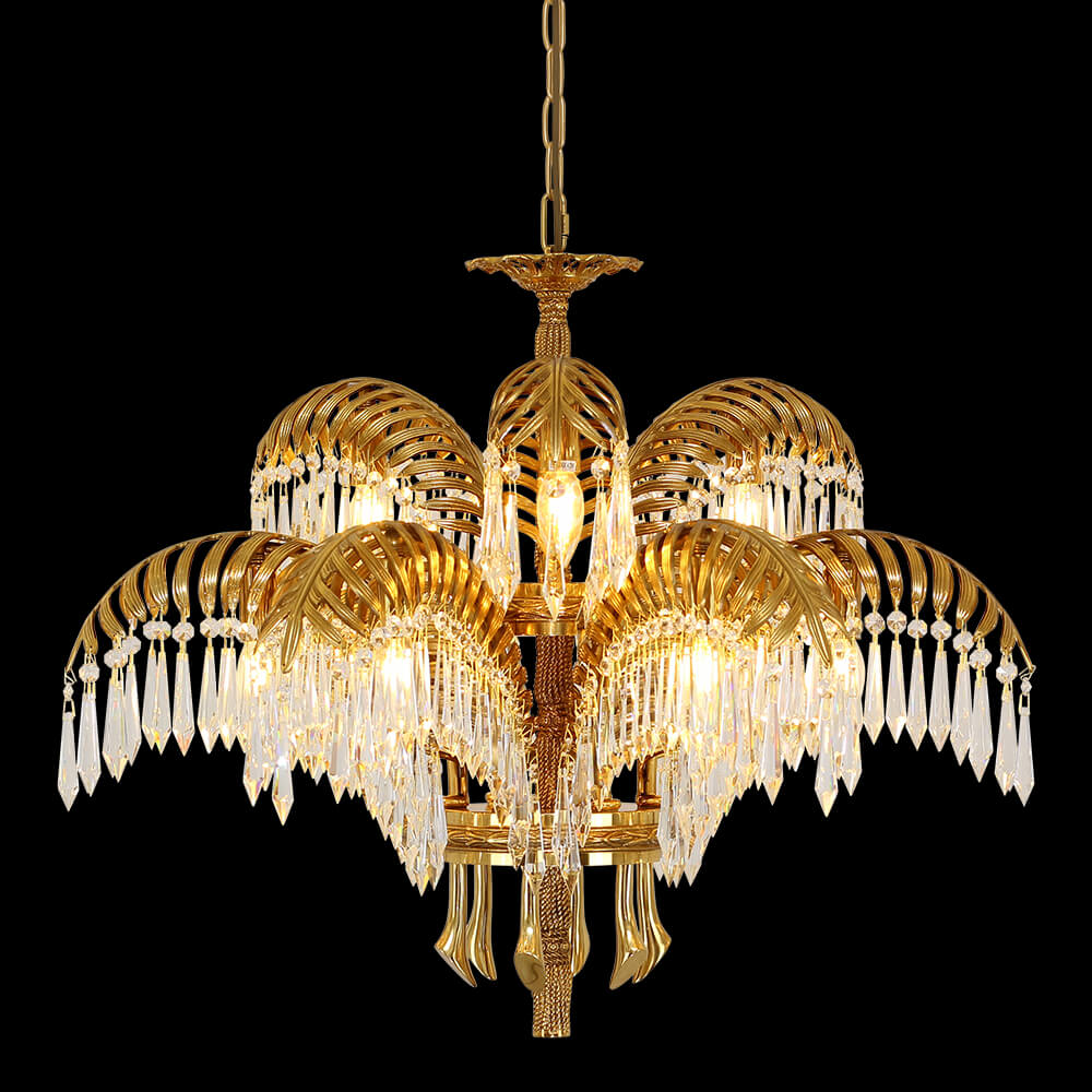 2 Layer na Palm Tree Brass at Crystal Chandelier XS3170-6+3