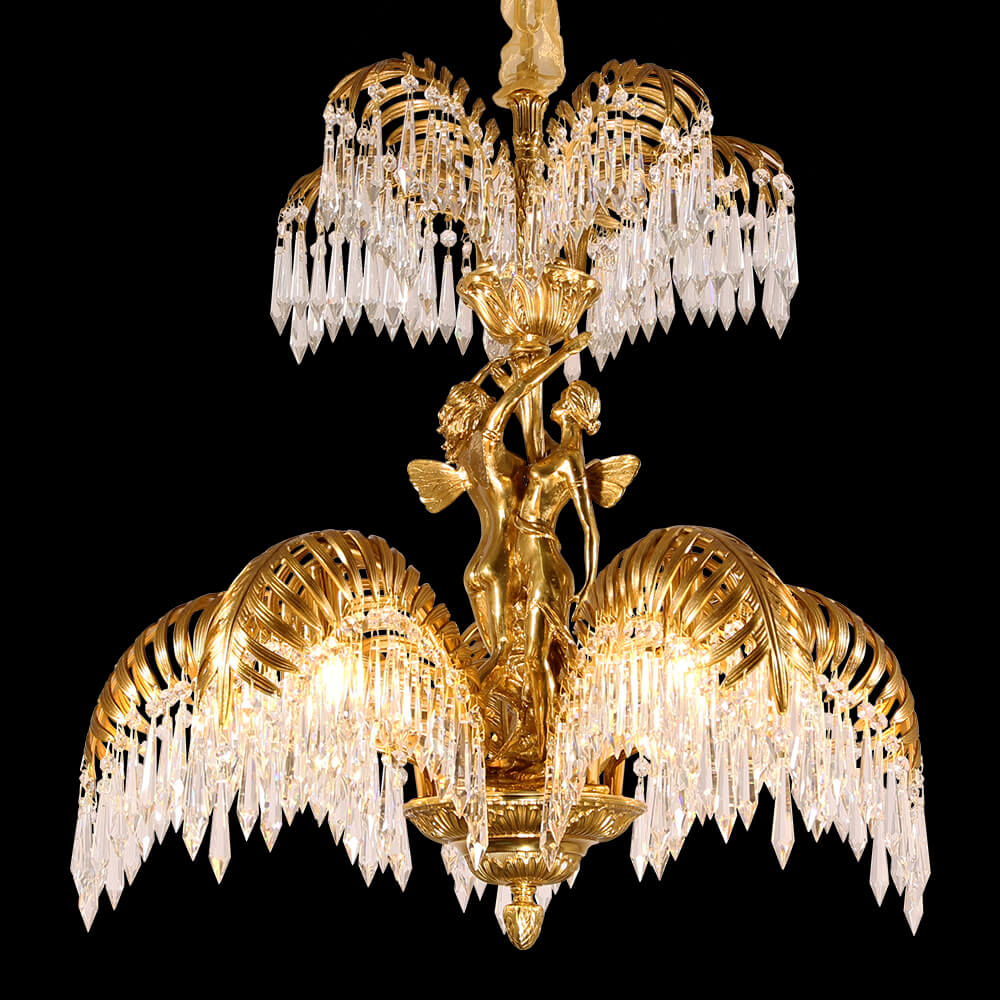 26 Inch 2 Layers Palm Tree Brass and Crystal Chandelier XS4006-5