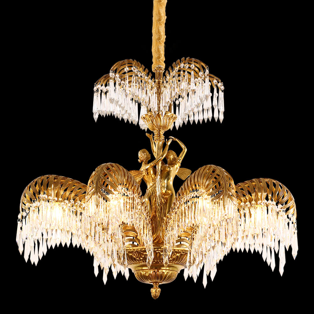 32 Inch 2 Layers Palm Tree Brass and Crystal Chandelier XS4006-8
