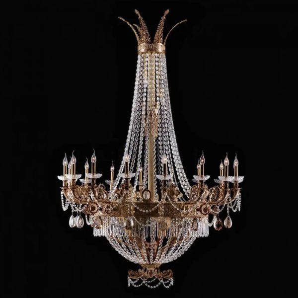 Big Foyer Chandelier Luxury Boqortooyada Faransiiska Brass Crystal Chandelier