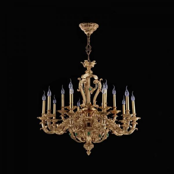 Lampadario in ottone francese in stile barocco a 5 luci per salone
