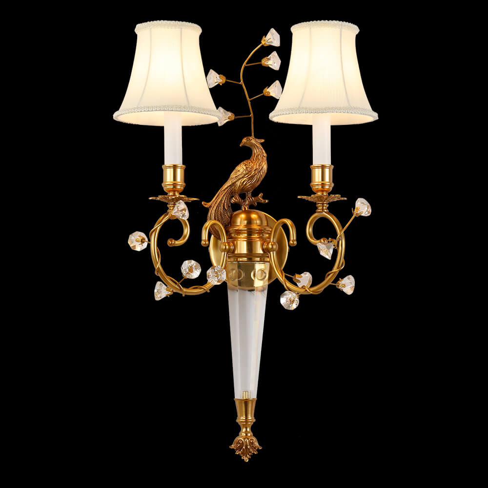 2 Lights Rococo Style Brass Wall Lamp with Shade XS9008B