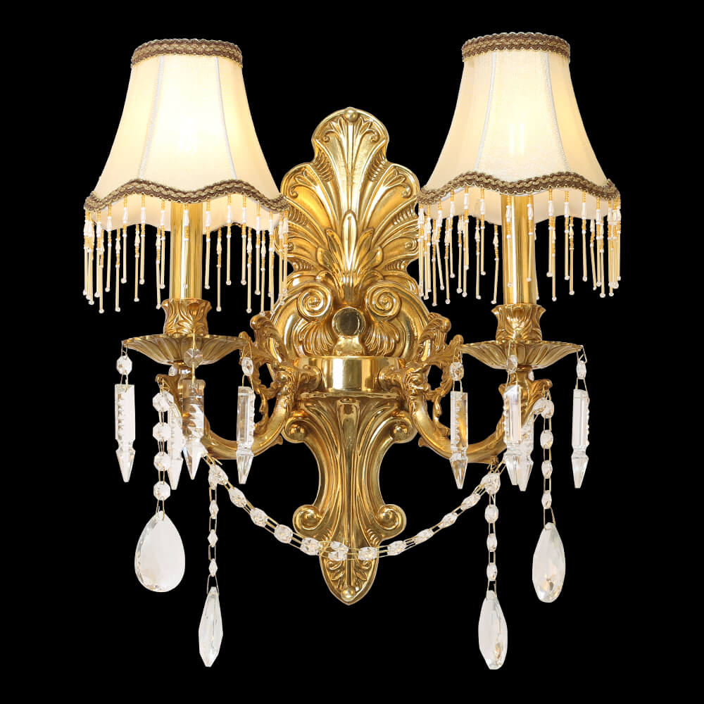 2 Kahayag Antique Brass ug Crystal Wall Lamp XS9016-2