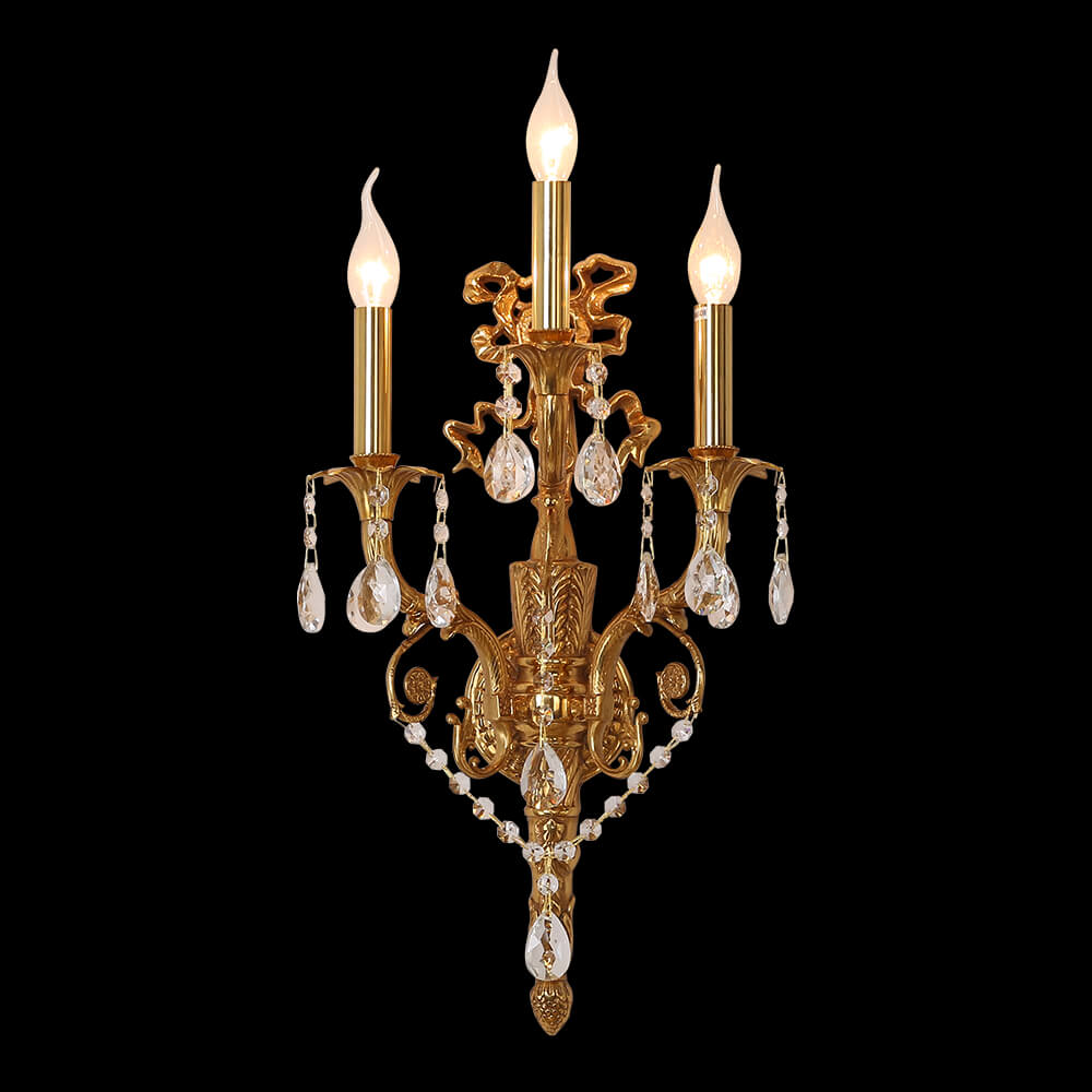 3 Mga Kahayag Antique Brass ug Crystal Wall Lamp XS9050-3A