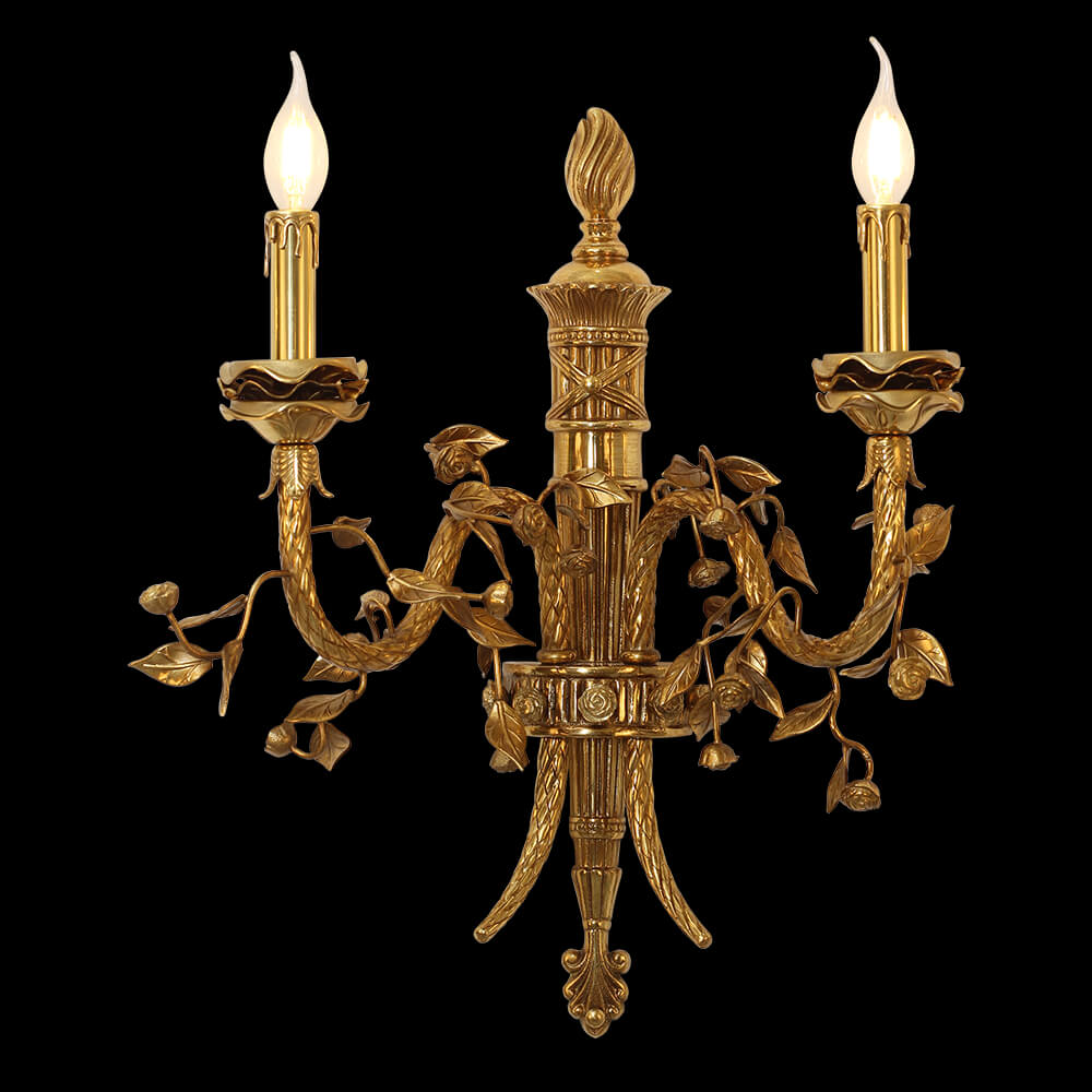 2 světla Starožitná francouzská zlatá měděná nástěnná lampa XSB013-2A