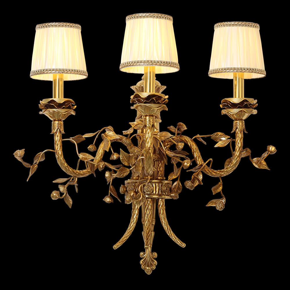 3 lys antik fransk guld kobber væglampe XSB013-3