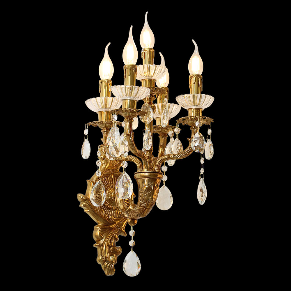 5 Lights Antique Brass and Crystal Wall Lamp XSRB-3150-5