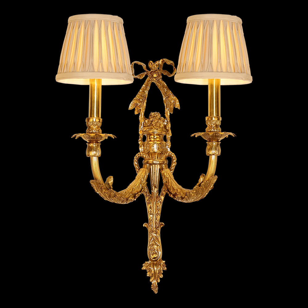 2 Lampu Lampu Dinding Tembaga Emas Perancis Antik XSRB-3158