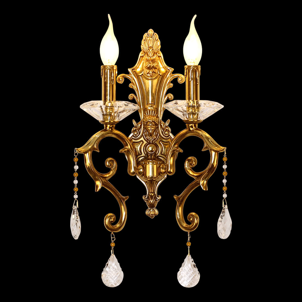 2 Kahayag Antique Brass ug Crystal Wall Lamp XSRB-3161