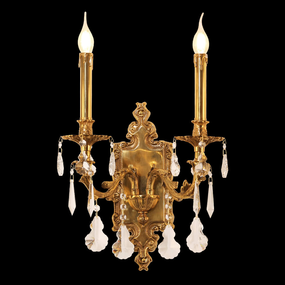 2 Lights Antique Brass and Crystal Wall Lamp XSRB-3163-B
