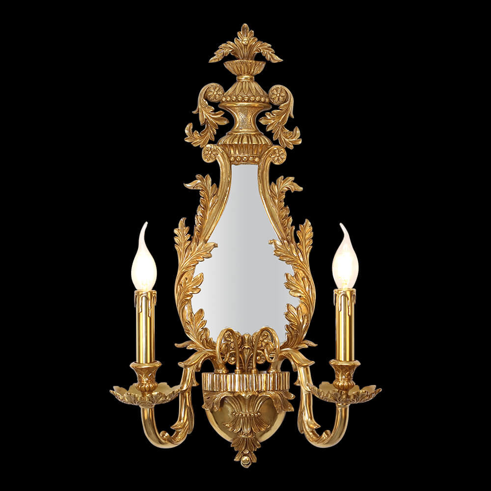 2 svetlá Starožitná mosadzná nástenná lampa so zrkadlom XSRB-3181