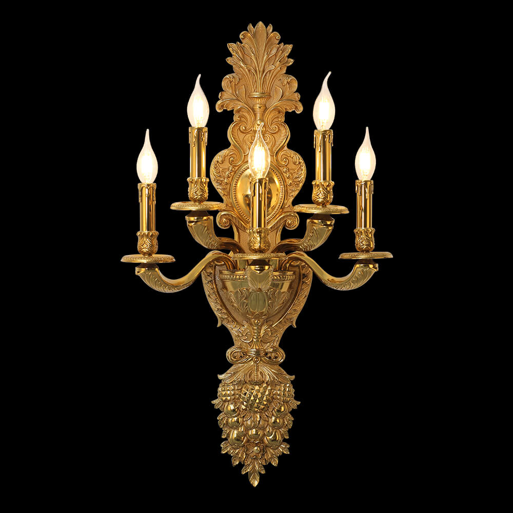 5 Lampu Tempat Lilin Dinding Kuningan Antik Perancis XSRB-3182-5