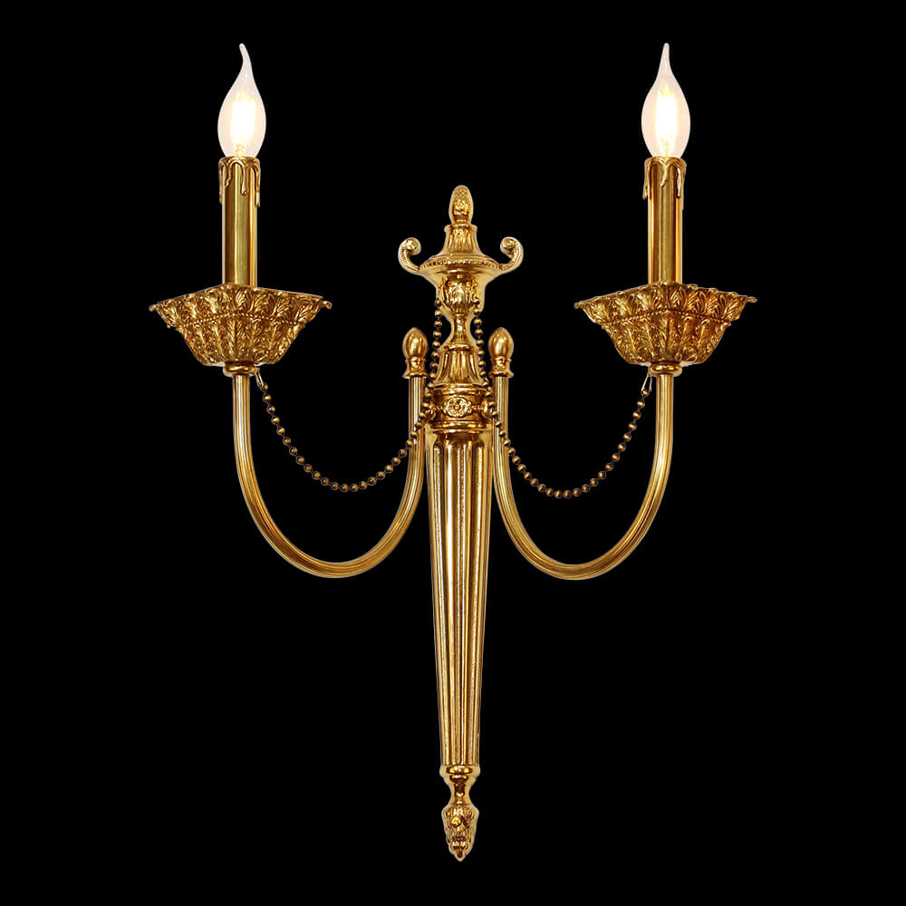 2-lichts antieke Franse goudkoperen wandlamp XSRB-3193
