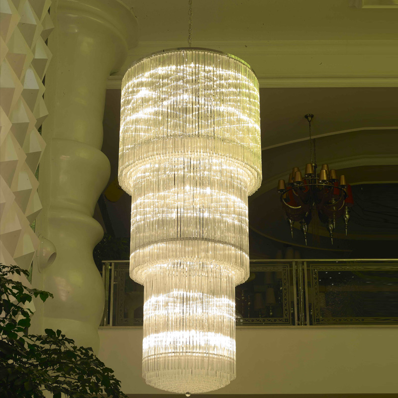 Three Tier Long Chandelier Lighting for Foyer Modern Lobby Chandelier