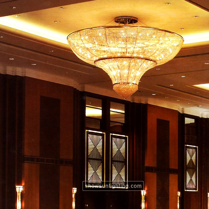 Large Round Crystal Chandelier Semi Flush Mount Chandelier for Ballroom