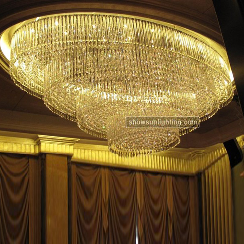 Bespoke Hotel Lobby Lighting Large Oval Flush Mounted Chandelier