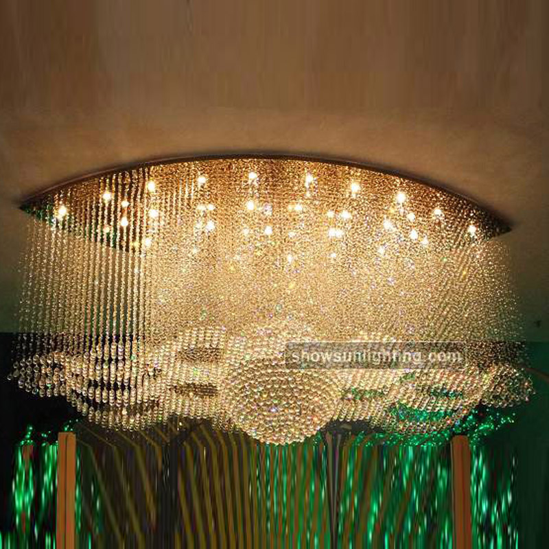 Gran candelabro de cristal moderno, iluminación de vestíbulo de cristal de onda ovalada