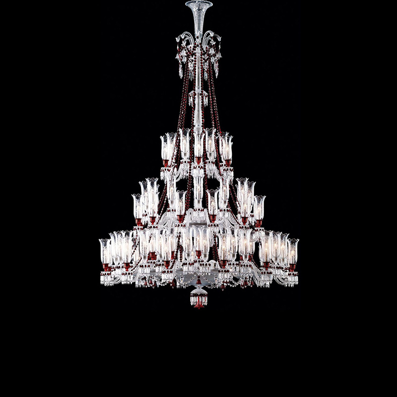 84 Lights Clear & Red Baccarat Chandelier Lighting with Glass Shades