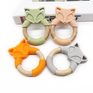 Wooden Ring Silicone Teether Teether Baby Organic l Melikey