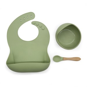Latest Design China Baby Silicone Bib Feeding Set Baby Bowl Spoon High Quality Silicone Portable