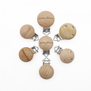 लकड़ी का पेसिफायर क्लिप बेबी टीथिंग कस्टम डिज़ाइन प्राकृतिक एल मेलिकी