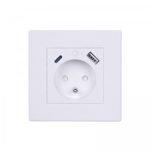 OEM Tuya Wall Socket with USB-A + Type C port, PC or Tempered glass frame, French plug