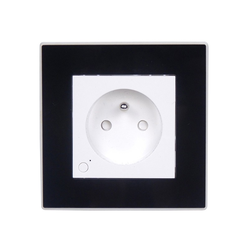 smart flush wall outlet French socket with tempered glass panel- Front