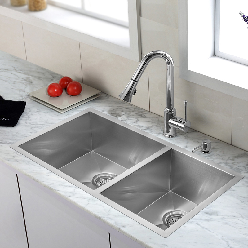 Handmade SUS304/316 Stainless Steel Double Bowl Kitchen Sink for Project and Home Use