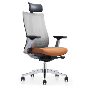 China Wholesale Tilting Mechanism Nylon Base with Fabric Cushion Headrest with Adjustable Arms Mesh Back Fabric Cushion Seat High Back Office Chair