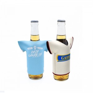 Custom na logo stubby holder neoprene sublimation printed T-shirt beer sleeve bottle holder