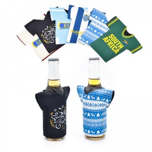 Custom logo stubby holder neoprene sublimation printed T-shirt beer sleeve bottle holders