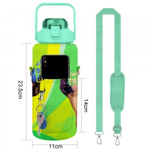 Botella de auga de sublimación de medio galón de ximnasio con soporte para teléfono e correa