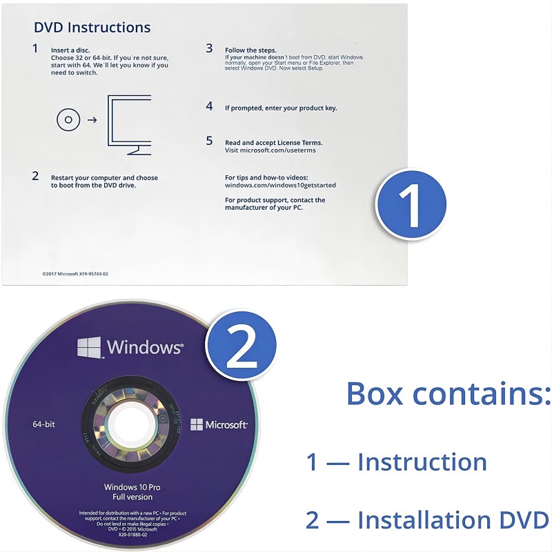 Microsoft Windows 10 Pro 64bit Edition OEM DVD Genuine License Activation Key Sticker Full Version for 1 PC