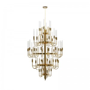 Chandeliers SPWS-C019 Made with brass and clear crystal glass, this imposing item is perfect for any entrance or ball room.