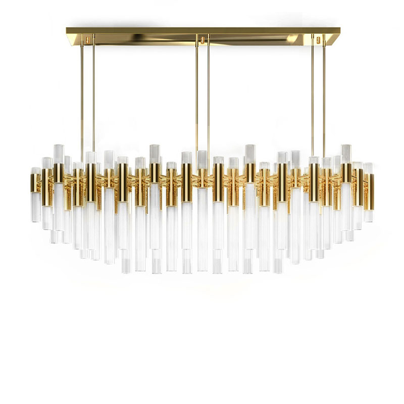 Wholesale China Tiffany Table Lamps Factories Pricelist –  Flush Mounts SPWS-F011 This masterpiece made with gold plated brass combined with ribbed fine tubes of crystal glass brings a natur...