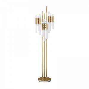 Floor Lamps SPWS-FL001 Ang kristal nga bildo nga tubo nagmugna og usa ka impresibo nga lampara sa salog sa gold-plated brass master craftsman