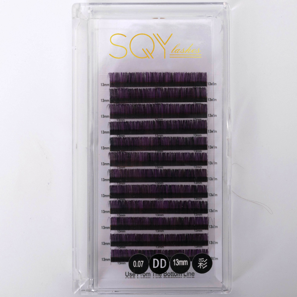 Factory Free sample Pre Made Fans Lashes - Colored Lashes Extensions 0.07 DD Curl Volume Lashes 13mm 12Lines – SQY