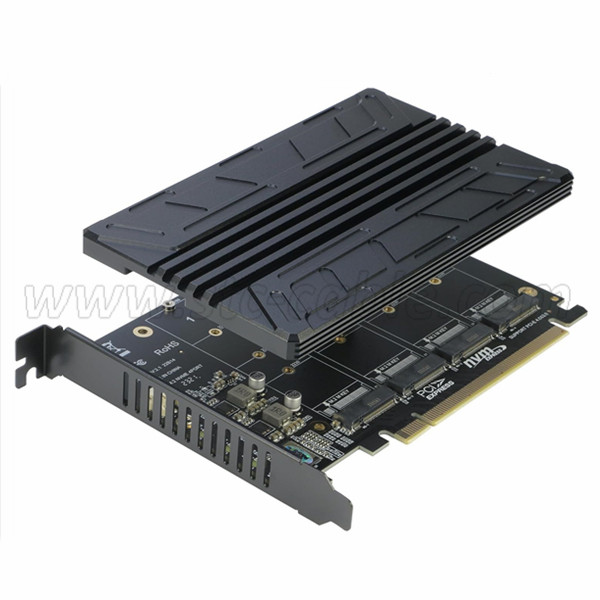 4 Ports NVMe to PCI e Host Controller Expansion Card with Heatsink